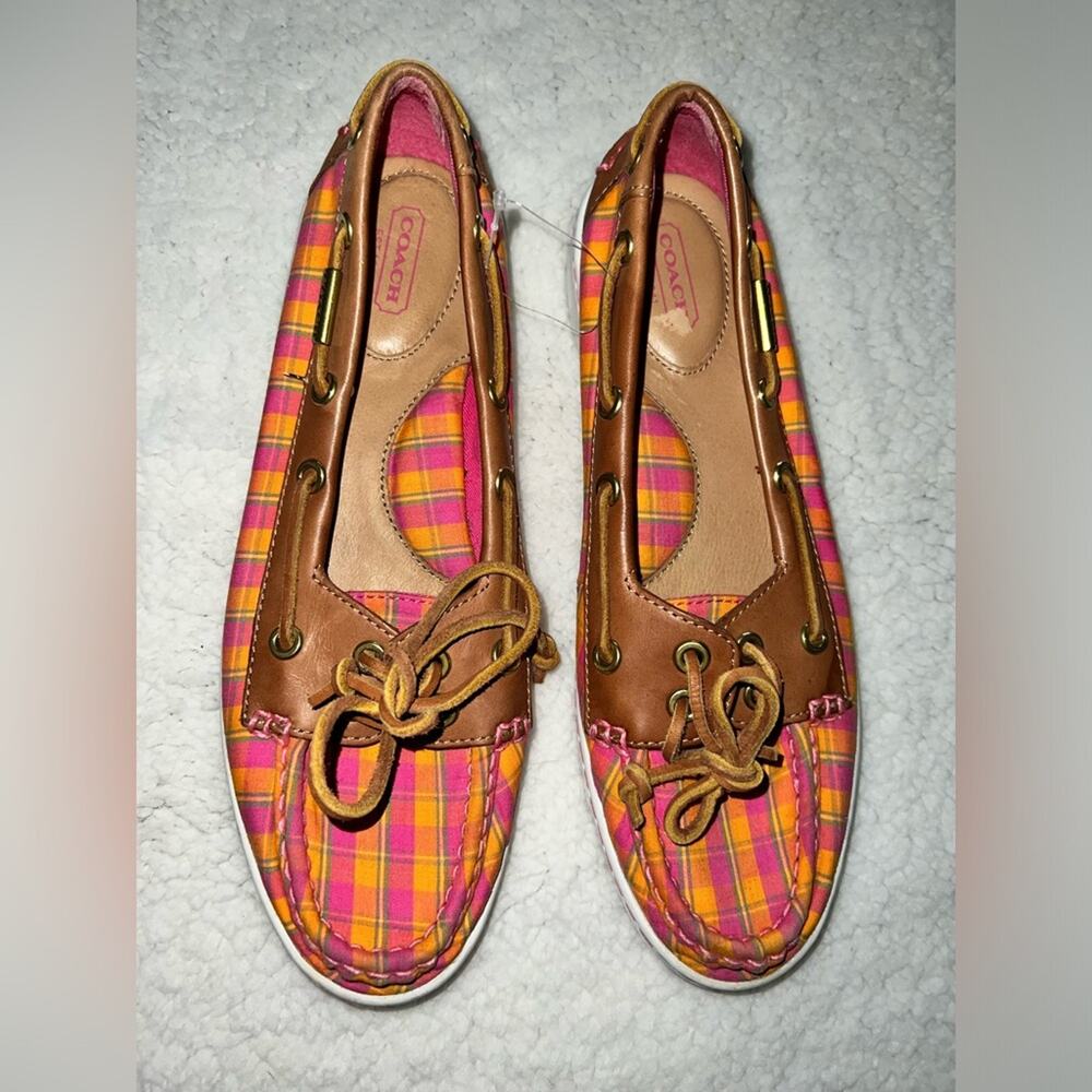 Coach Richelle Loafers Boat Deck Shoes Plaid Pink size 8.5